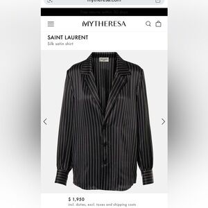 New without tags Saint Laurent Black Sill Striped Pajama Top RRP $1950